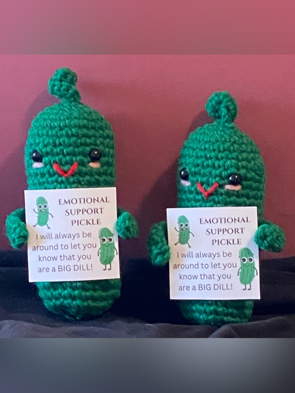 Handmade Green Emotional Support Pickle Plush - Cute Crochet Stuffed Toy